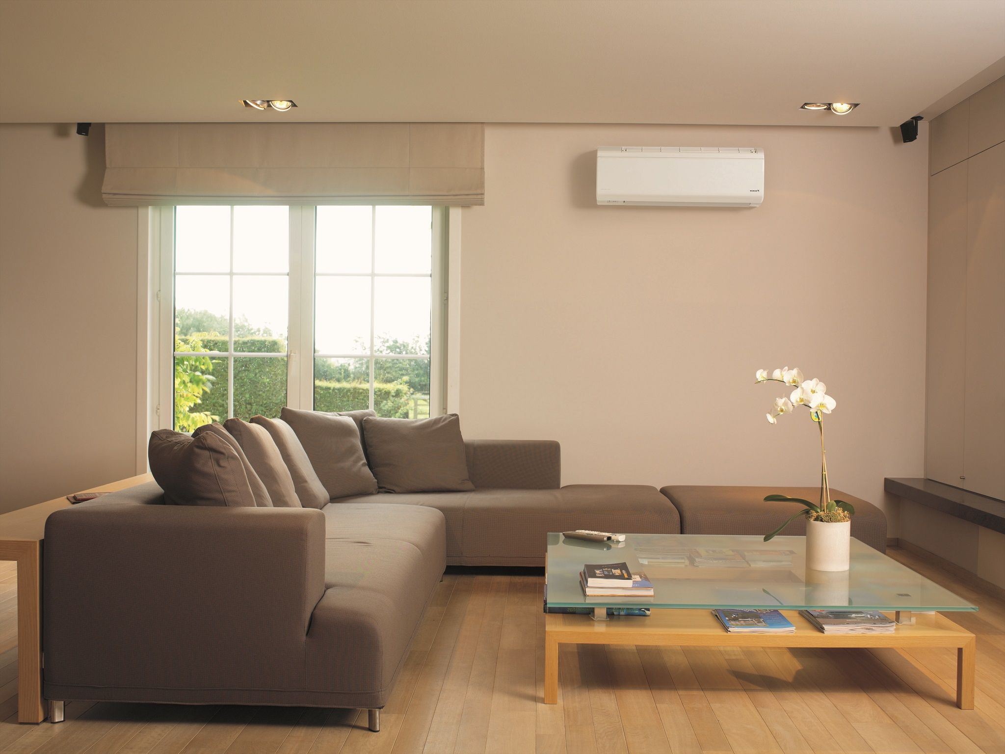 contemporary living room air conditioner placement