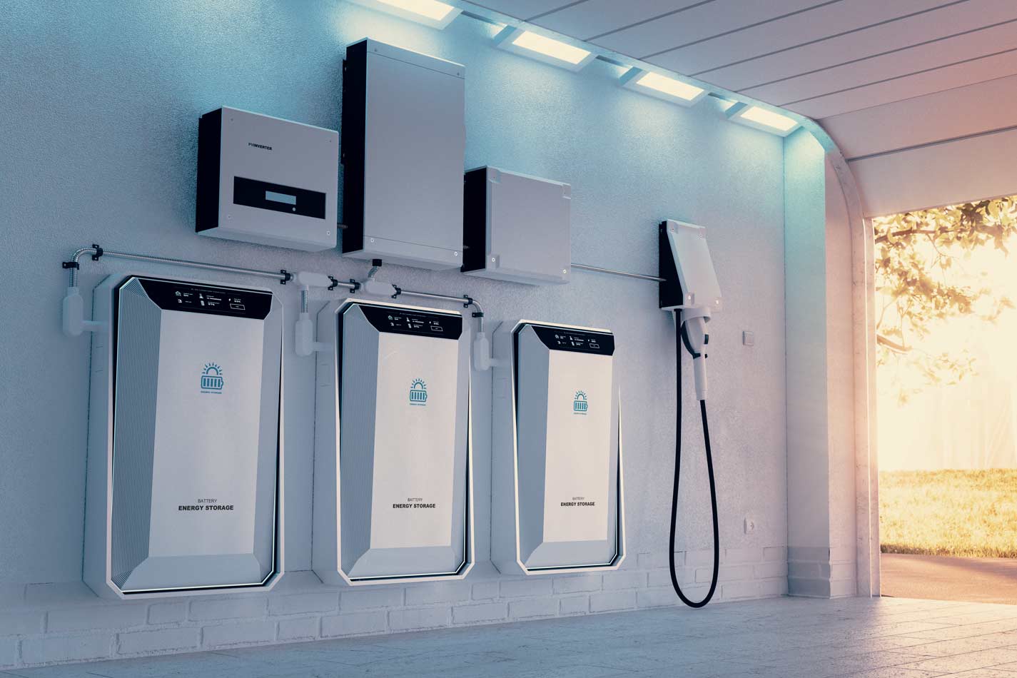 homeguide solar batteries and inverter in home garage